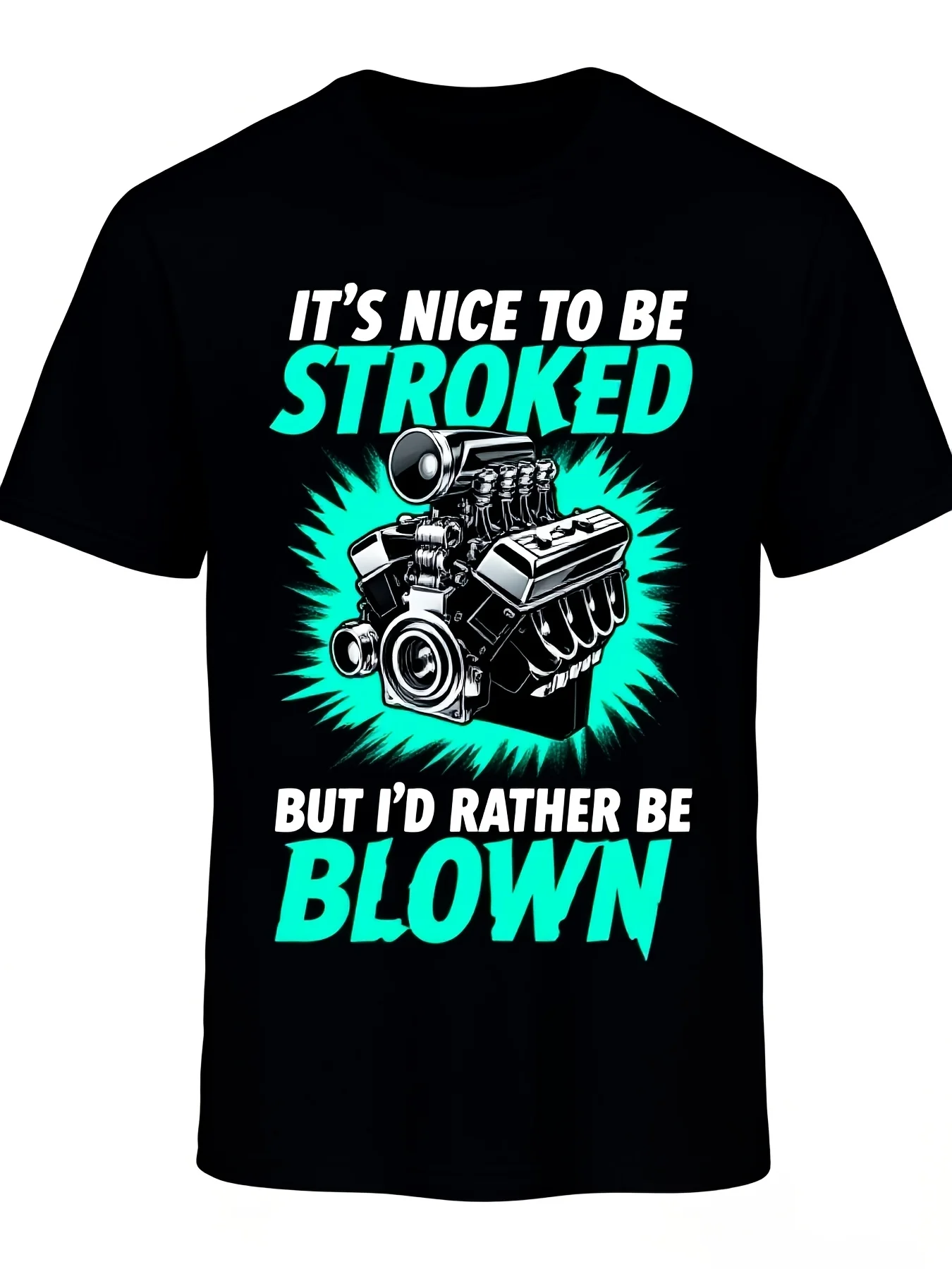 Men'S Funny Drag Racing T-Shirt with Turbocharger Graphic Comfort Fit Shirt Bold It'S Nice to Be Stroked  Turbo Car Design for Car Enthusiasts Racers Motor Parties Beach Sports Outdoor Retro Casual Short-Sleeved T-Shirt with Round Neck and Pri