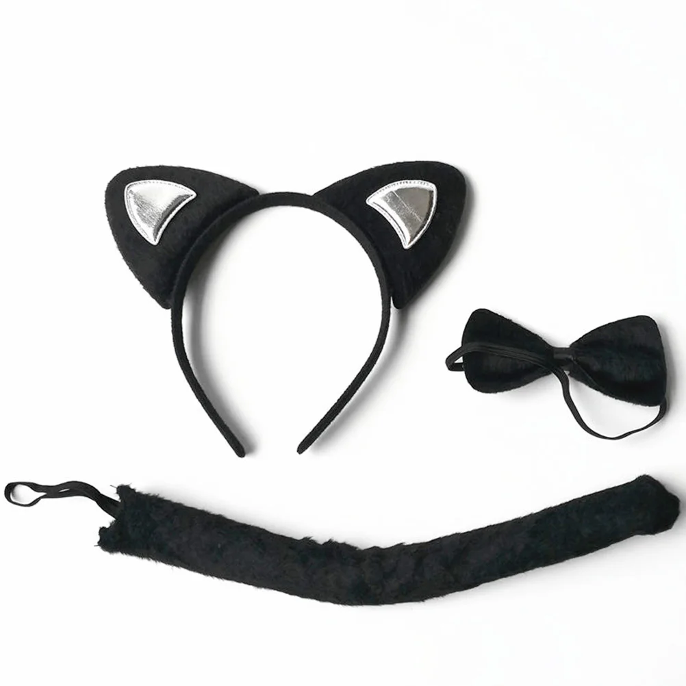 

3Pcs Adorable Cat Ear Cosplay Props Stretchy Headband One Size Fits Most Party Favors Costume Accessories Set