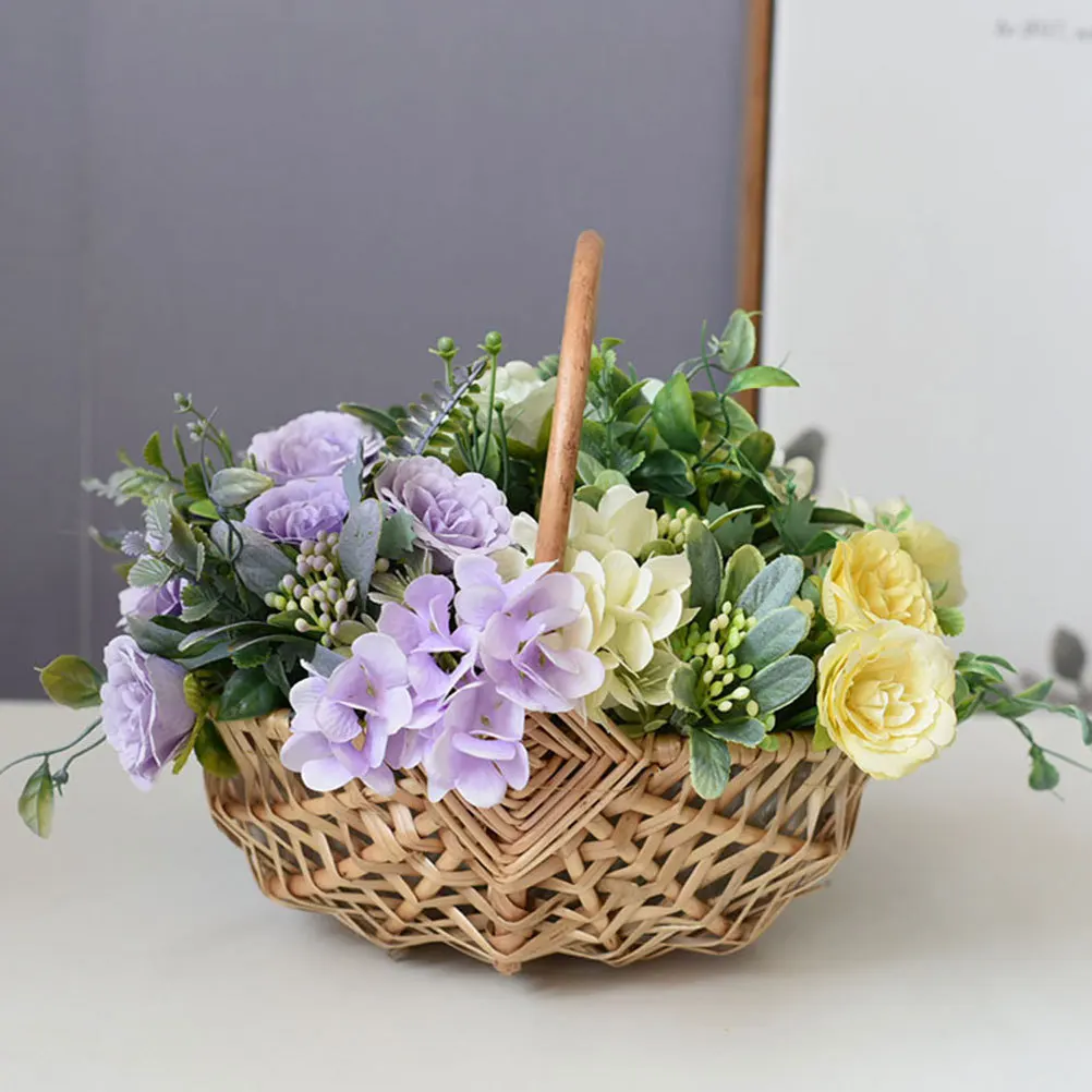 

Hand Woven Flower Basket With Handle Portable Wicker Storage Decorative Home Living Room Bedroom Wedding Gift Arrangement