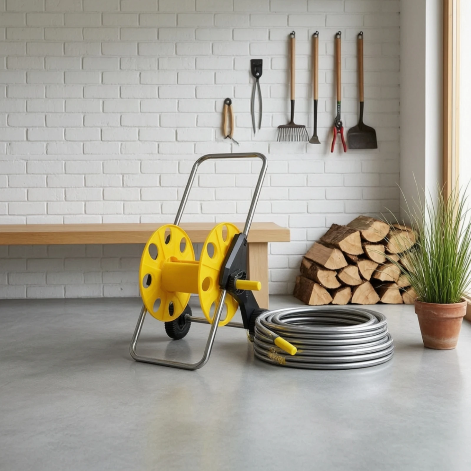 Garden Hose Reel Cart Mobile Hose Reel Cart with Wheels Ergonomic Weather Resistant for Gardeners, Yard, Car Washing