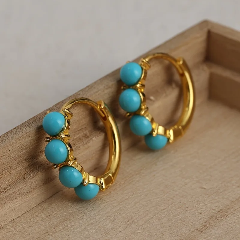 New Gold Color Imitation Turquoise Earrings Retro Fashionable and Elegant Women\'s Festival Party Jewelry Accessories Gifts