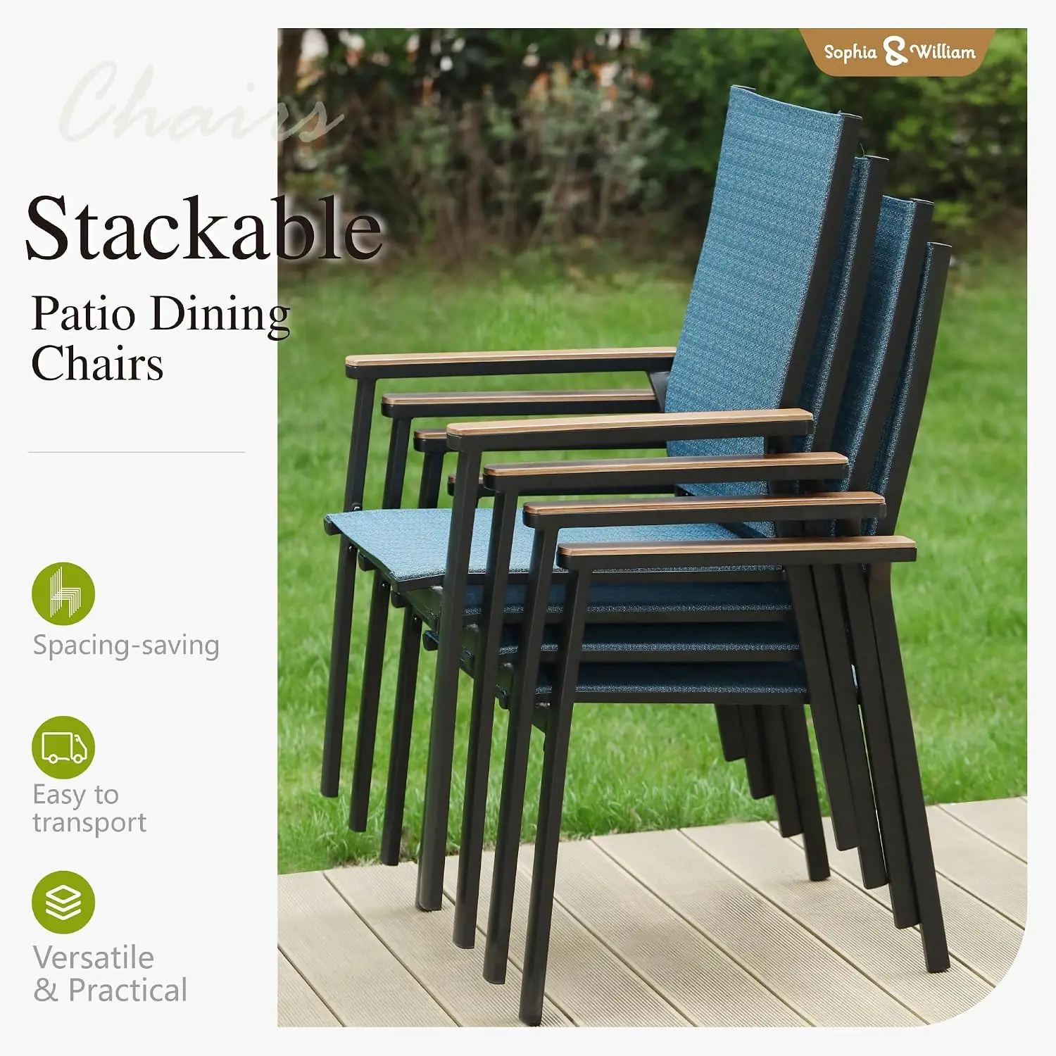 Metal Patio Dining Set For 6, Rectangular Table & Blue Aluminum Chairs, Outdoor Garden Furniture, Customized