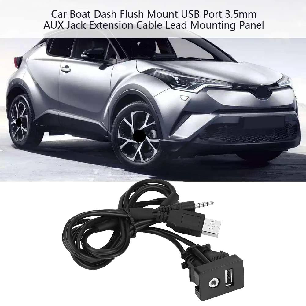 

Car Boat Dash Flush Mount USB Port 3.5mm AUX Jack Extension Cable Lead Mounting Panel