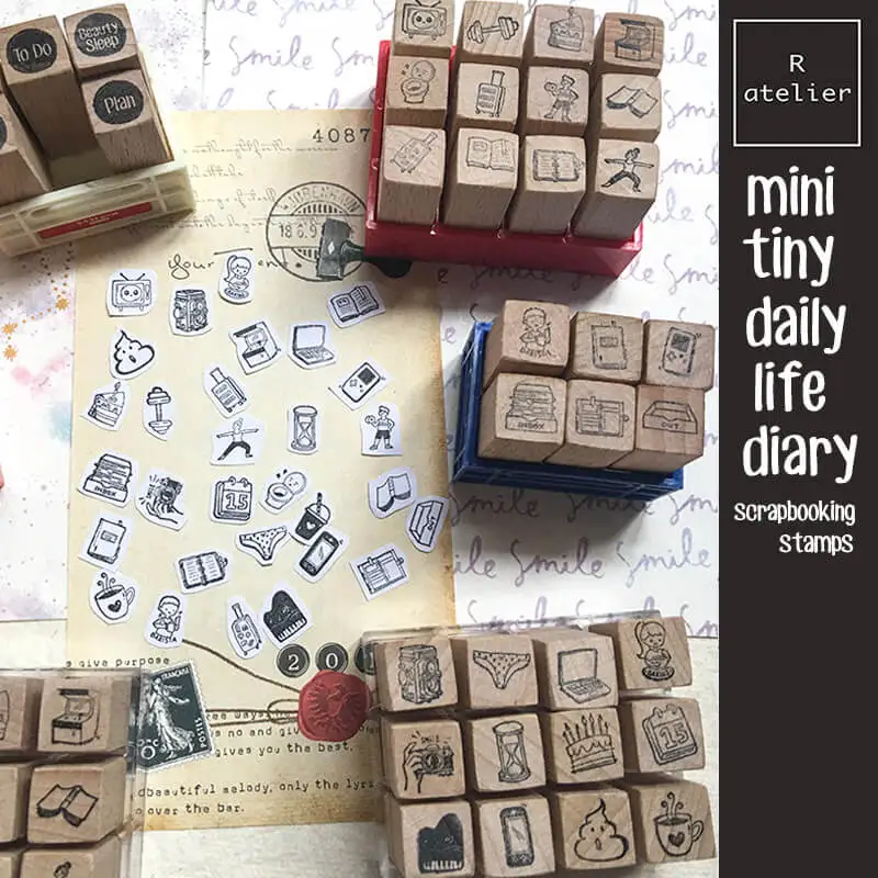 Mini Stamp Scrapbooking Daily Life Journaling Supplies Tiny Cute Wooden Stamps