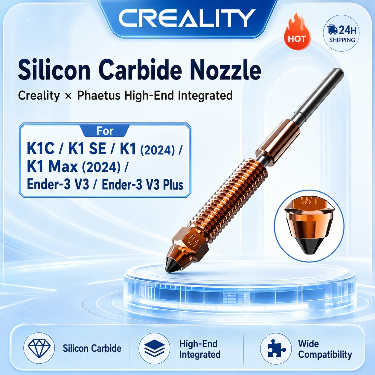 Creality X Phaetus Silicon Carbide Nozzle High-end Integrated Nozzle K1 2024 /K1 Max 2024 /K1C/K1 SE/Ender-3 V3/Ender-3 V3 Plus