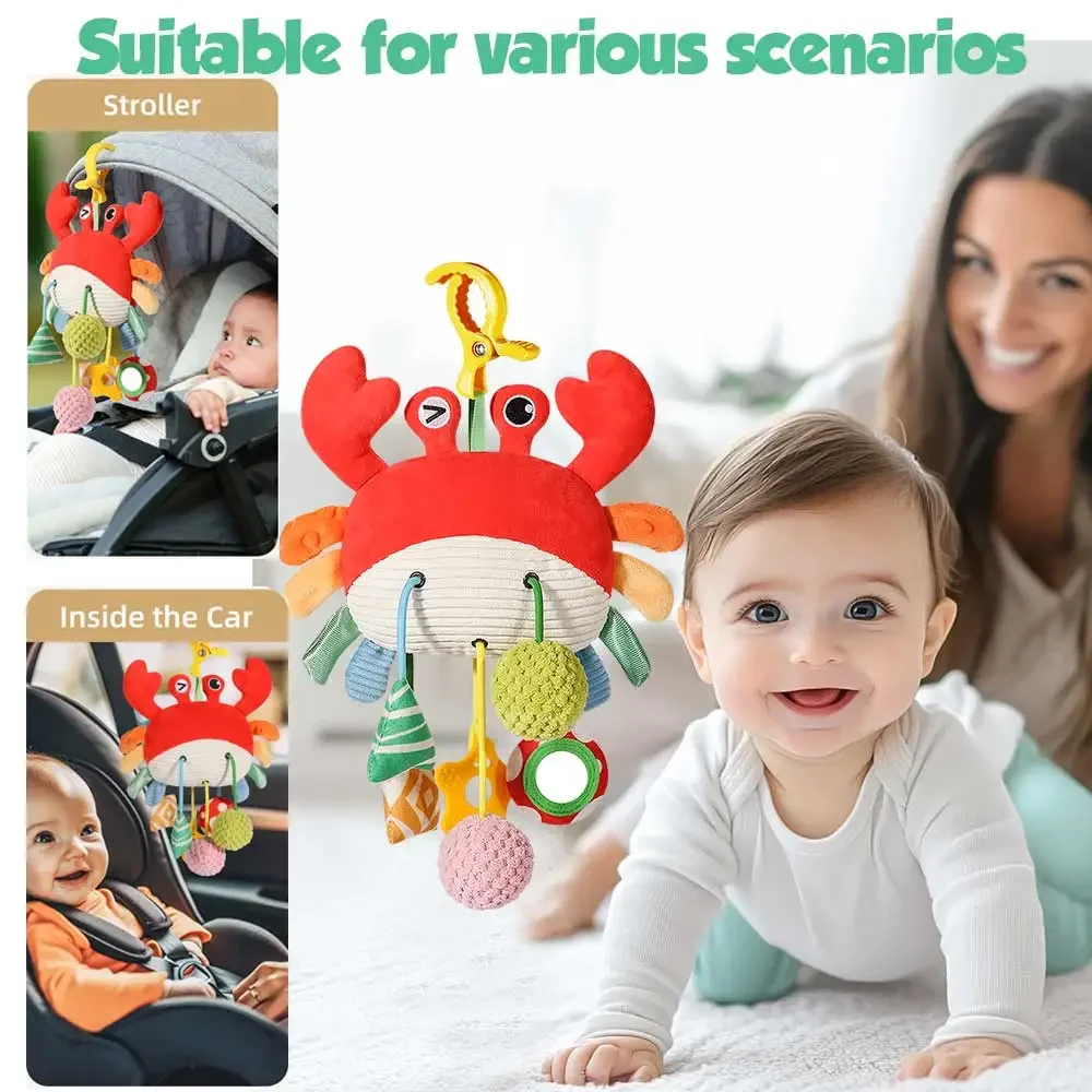 Silikonowy krab na sznurku, zabawka gryzak dla dzieci, poprawia rozpoznawanie kolorów, koordynację wzrokowo-ruchową i umiejętności motoryczne, prezent urodzinowy.