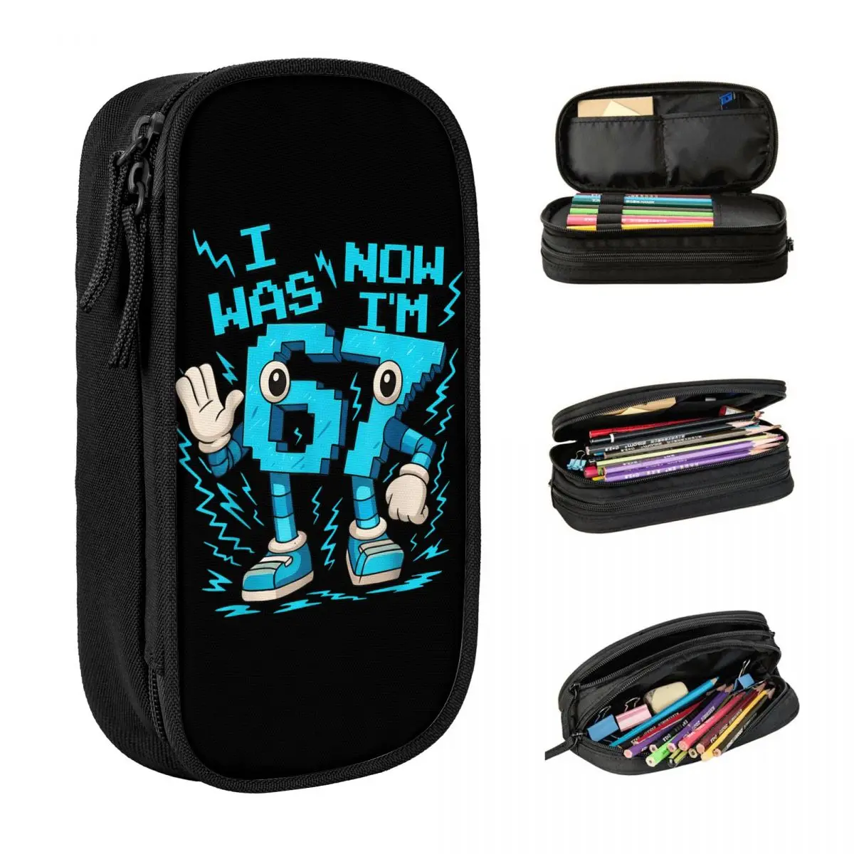 

I Was 6 Now I'm 7 Six Seven 7 Years Old Birthday Brainrot Pencil Case Pencil Cases Double Layer Boy Girl Stationery Organizer