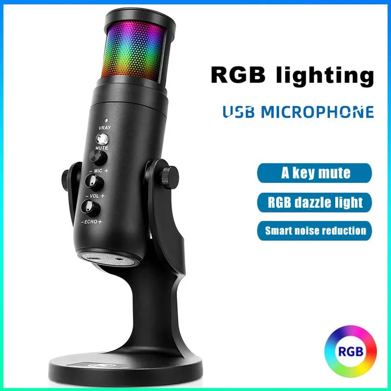 

RGB USB Condenser Microphone Professional Vocals Streams Mic Recording Studio Micro for PC YouTube Video Gaming