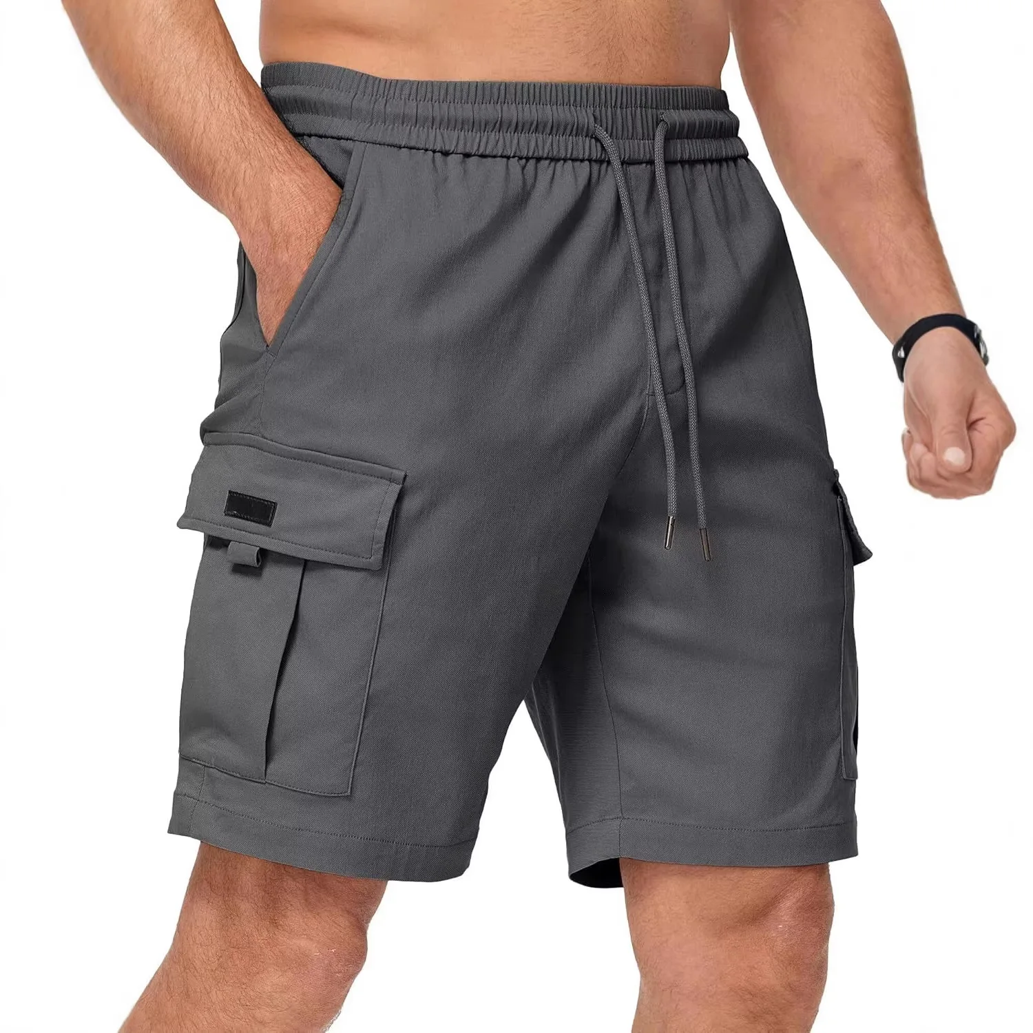 Mens Cargo Shorts Knee Pants Zipper Pocket Summer Cotton Shorts Climbing Jogger Elastic Waist Sports Wear