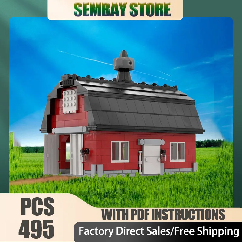 مدينة شارع عرض Moc قوالب بناء وحدات الحظيرة الحمراء مقياس نموذج التكنولوجيا كتل عيد الميلاد لتقوم بها بنفسك لعبة البناء هدايا العيد