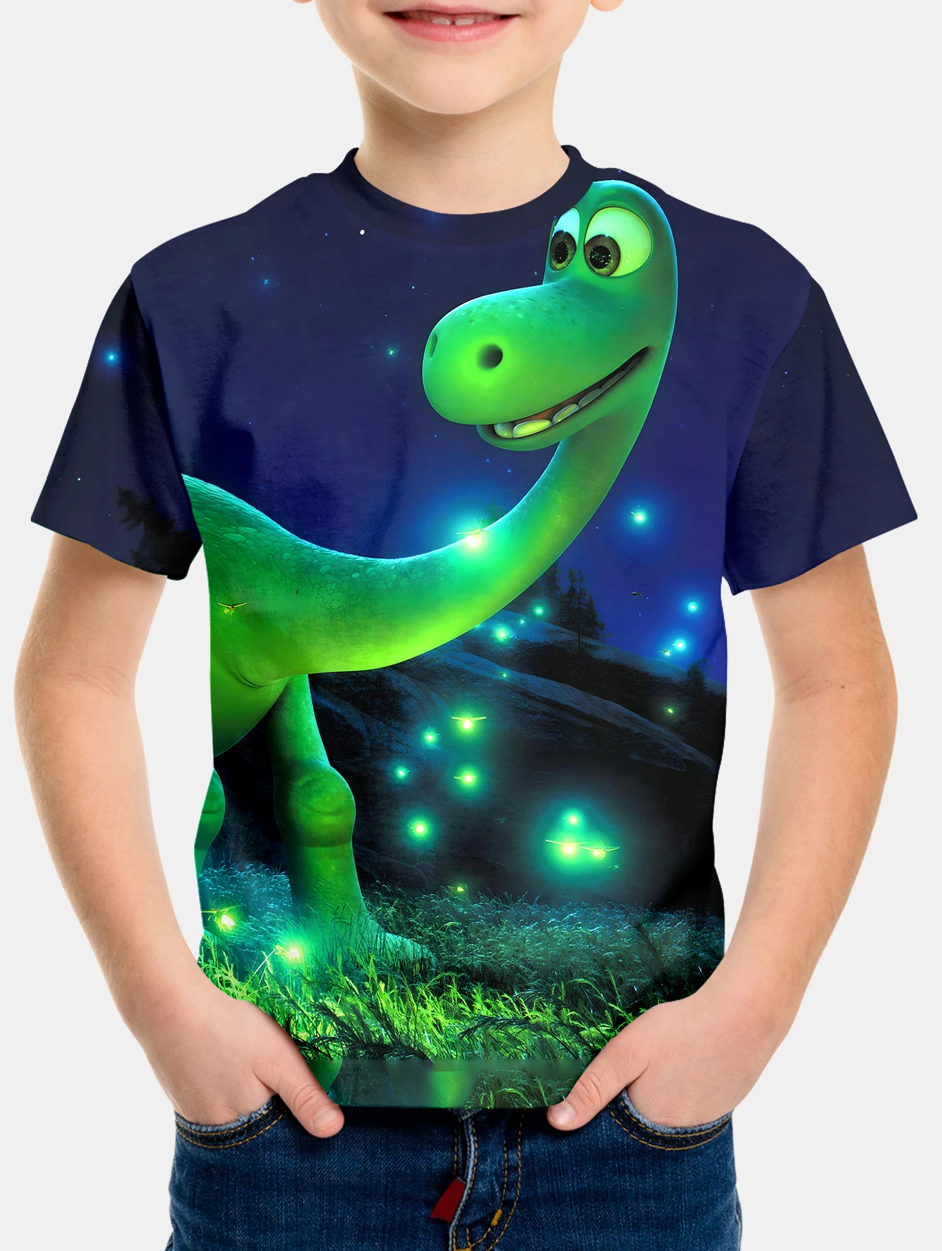 

Летняя футболка с круглым вырезом и короткими рукавами для мальчиков с динозавром-бабочкой, повседневный легкий и удобный топ, 3D-принт