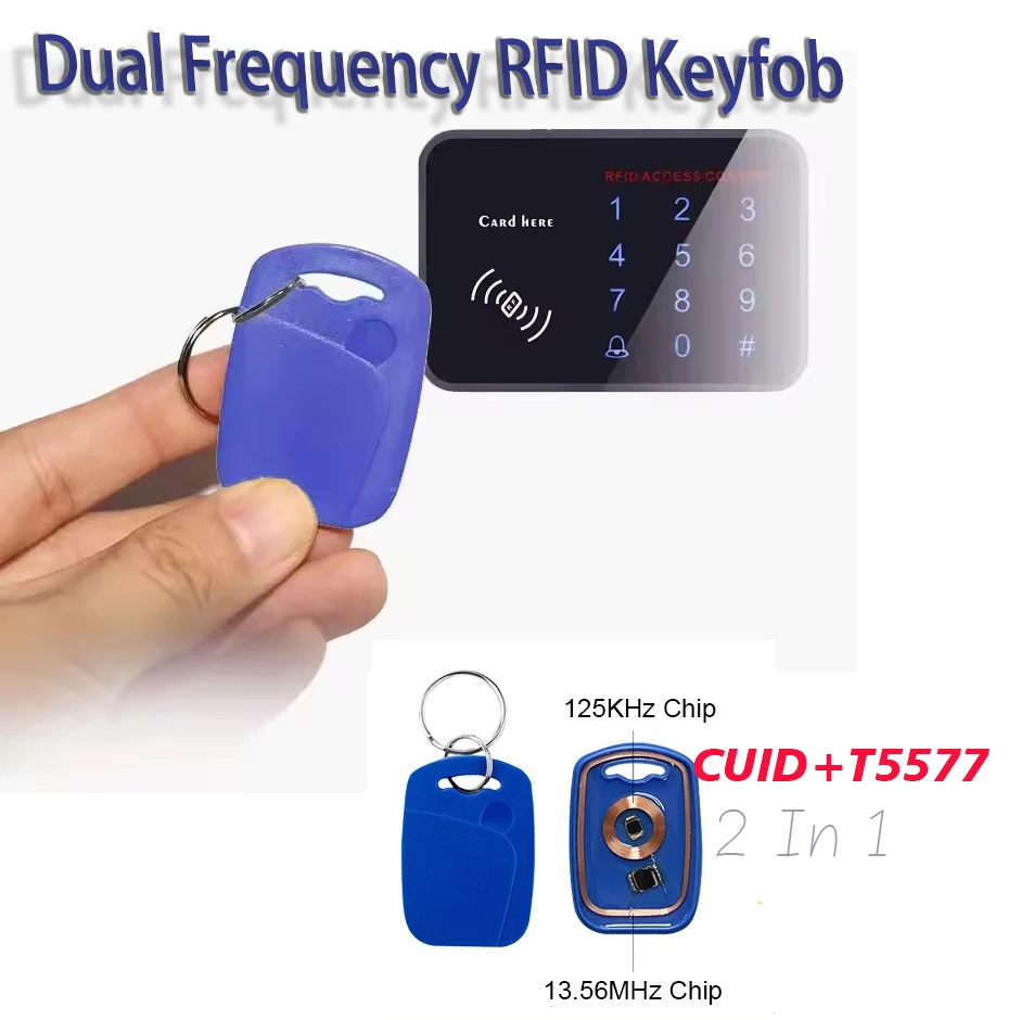 2 In 1 Dual Frequency Writable Rewrite RFID Keyfobs  Access Control Key Tags 13.56MHZ 1K CUID and T5577 125KHZ ID Key Card