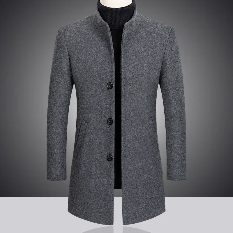 2023 Fashion New Men\'s Leisure Boutique Business Solid Color Slim Wool Coat Trench Jacket Blends