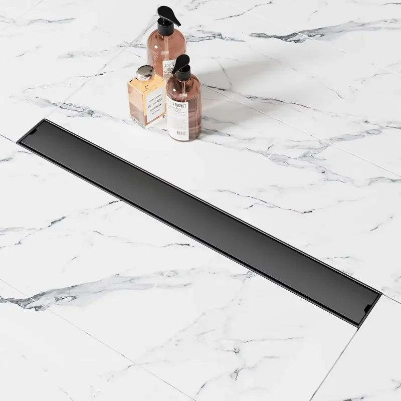 Stainless Steel Linear Floor Drain for Bathroom Shower High Flow Grille Deodorant Insert Pipe Concrete Tile Installation