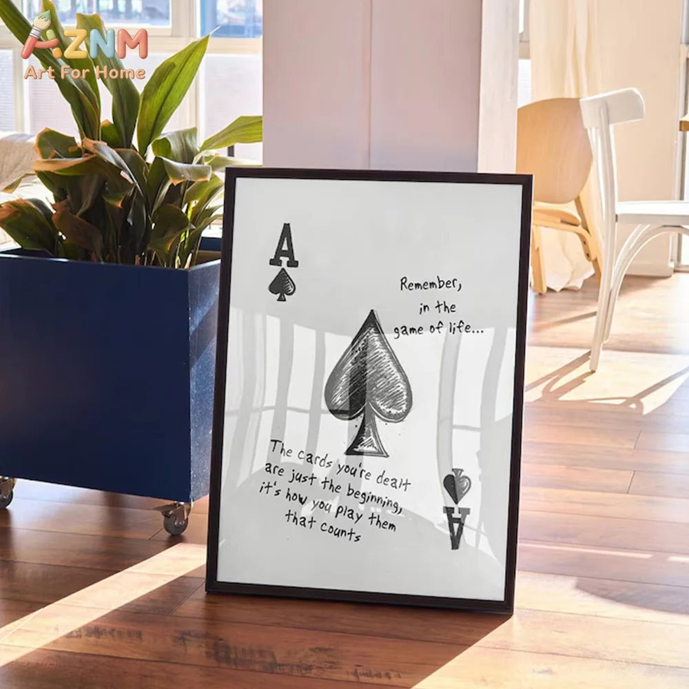 AZNM Ace of Spades Canvas Wall Art Motivational Life Quote Black White Poker Card Sketch Print Unframed Canvas Trendy Office Bed