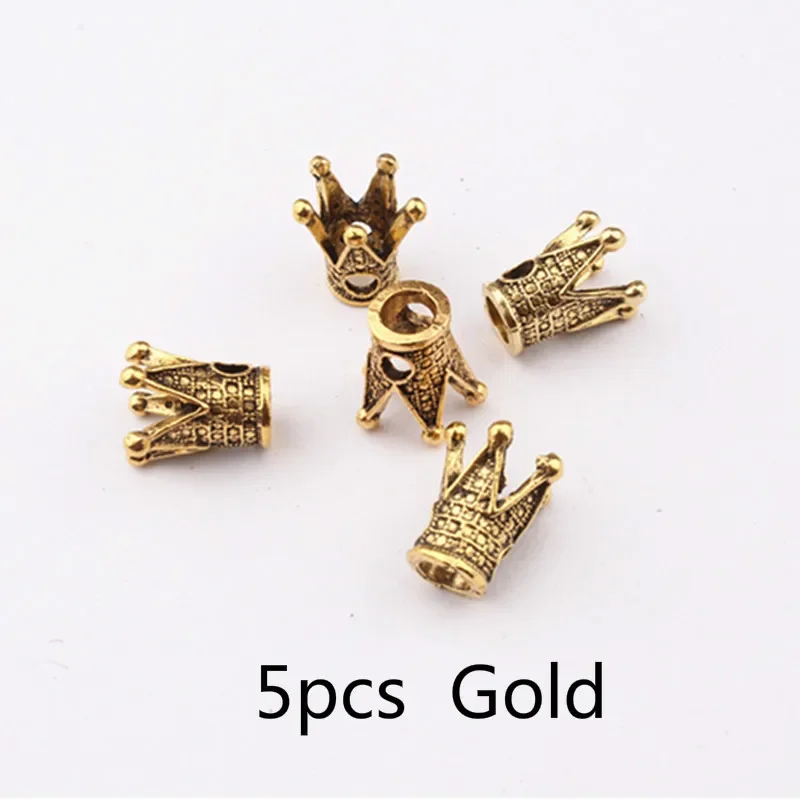 5/10pcs Crown Large Hole Beads African Braided Gold Silver Jewelry Metal Hair Braid Dreadlock Beads Crown Hollow Out Design
