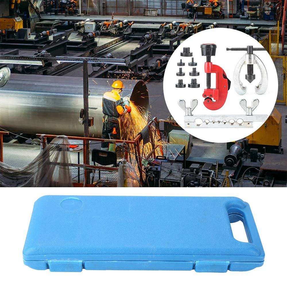 Podofo 10-teiliges Bördelwerkzeug-Set für Doppelbremsleitungen, Messingrohr-Aufweiter, Rohrschneider, Kfz-Reparatur, Rohrbördelwerkzeug, Bördelmatrizen – Detail 1