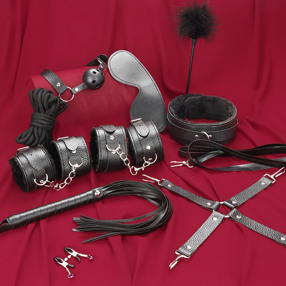 ألعاب الجنس BDSM عبودية أطقم جلد طبيعي ضبط النفس مجموعة أصفاد طوق الكمامة الهزاز ألعاب الجنس للنساء الأزواج ألعاب الكبار