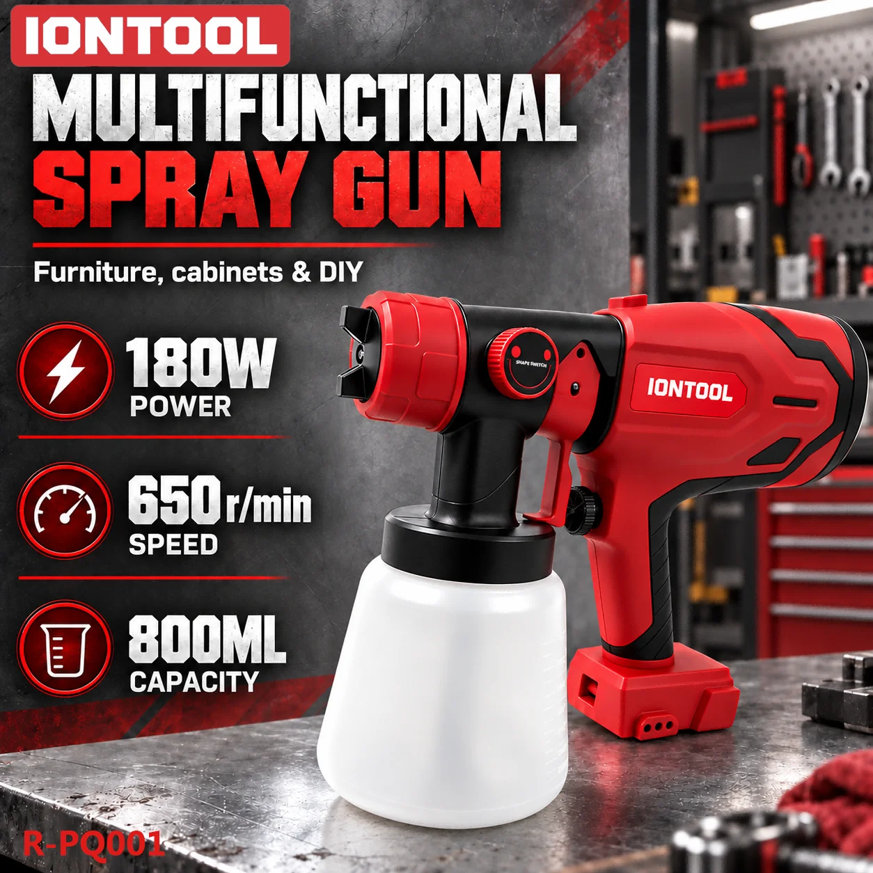 iontool-180w-800ml-赤色-コードレス-スプレーガン-ブラシレスモーター搭載-壁塗装・天井塗装用-家庭用リフォームツール
