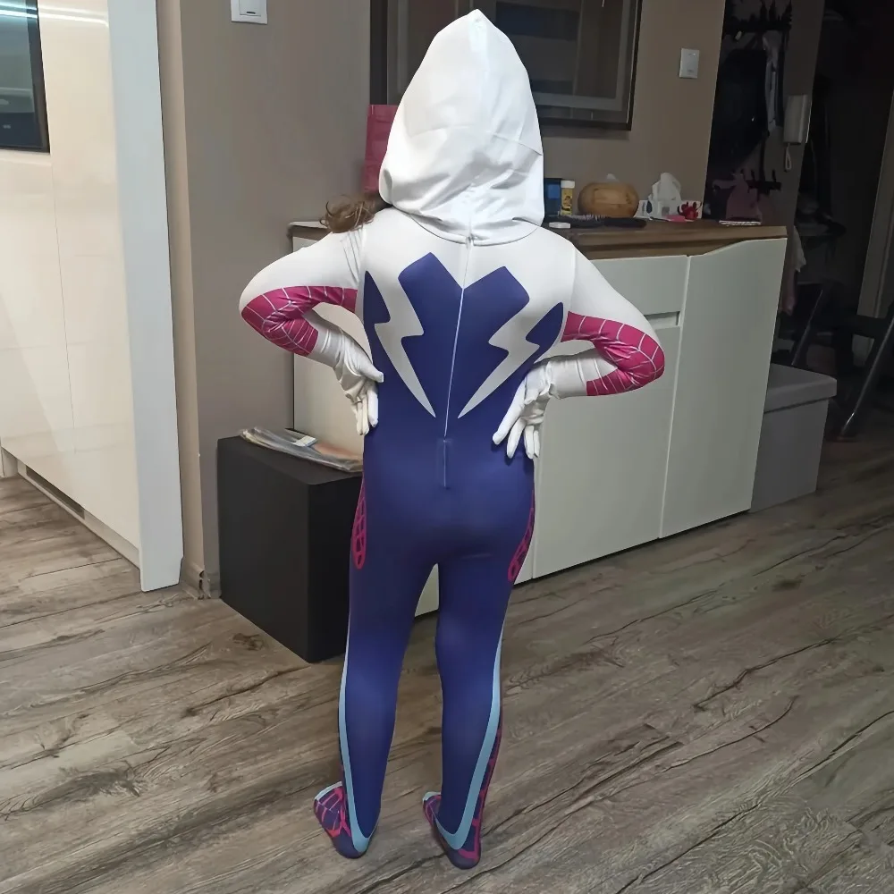 Girls Superhero Costume Bodysuit Jumpsuit Kids Supergirl Halloween Cosplay Party Costume Fantasy Dress Up Mask Hoodies Suit view 2