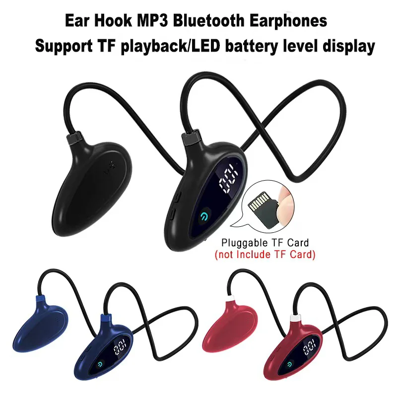 

Ear Hook Wireless Headphones Bluetooth 5.3 MP3 Dual Mode Playback Support TF Card LED Battery Level Display Earphones For Sports