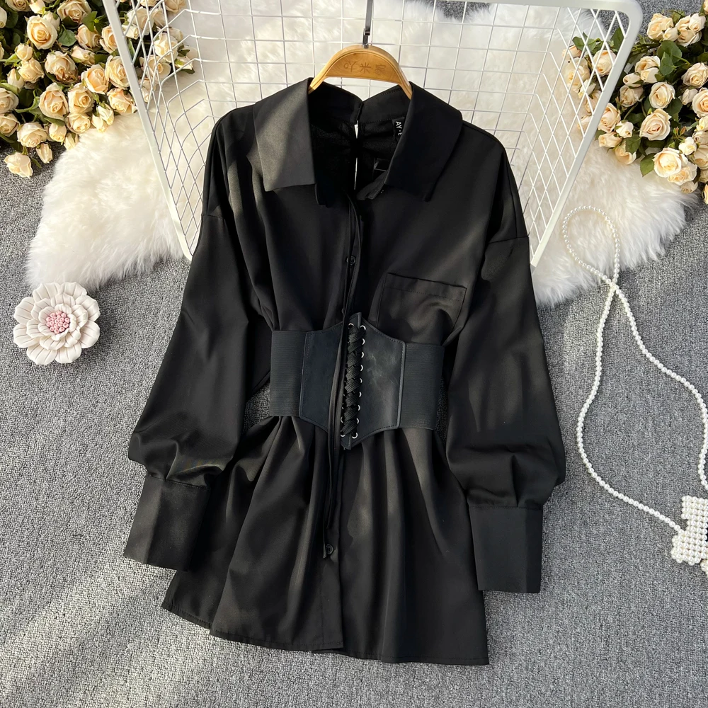 Camicie da donna con cintura in vita Abiti da donna eleganti alla moda autunno inverno Abito stile coreano Vintage Palazzo Cena Banchetti Abiti sexy