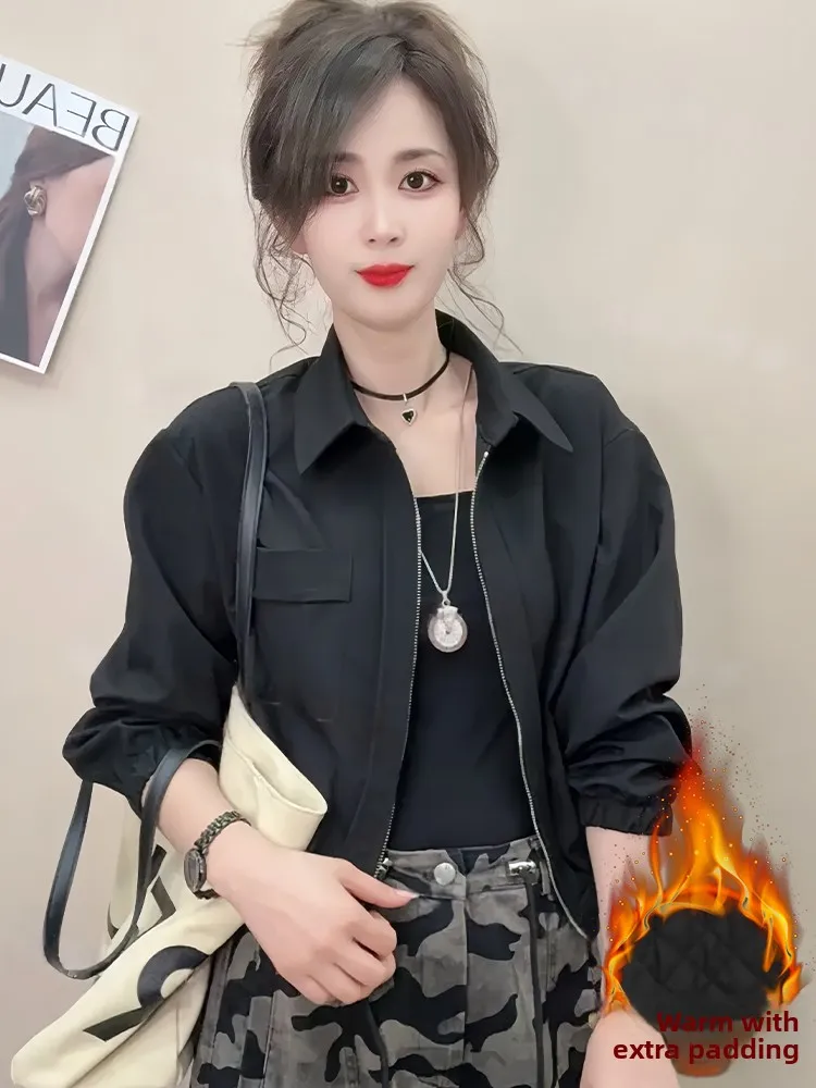 

Теплая женская куртка с воротником-стойкой, утепленная флисом, свободного кроя, хлопковое пальто, зимняя верхняя одежда, элегантный простой стиль