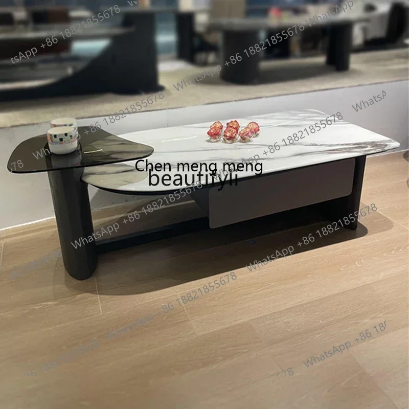 

X QMarble luxury stone living room coffee table household glass light luxury high-end small apartment coffee table