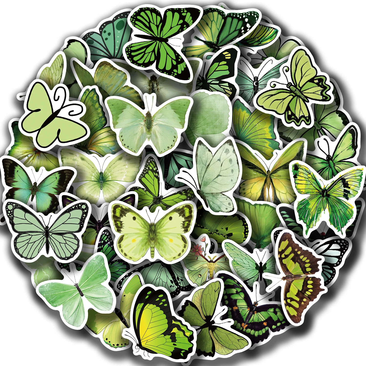 

50pcs Green Butterfly Stickers Fashion Beautiful Sticker For Laptop Phone Guitar Luggage Waterproof Graffiti Vinyl Decals