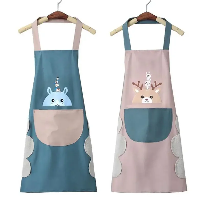 Cute Cartoon Rabbit Kitchen Apron For Men Women Home Cleaning Tools Pink White Waterproof Apron Cotton Linen Easy To Clean House