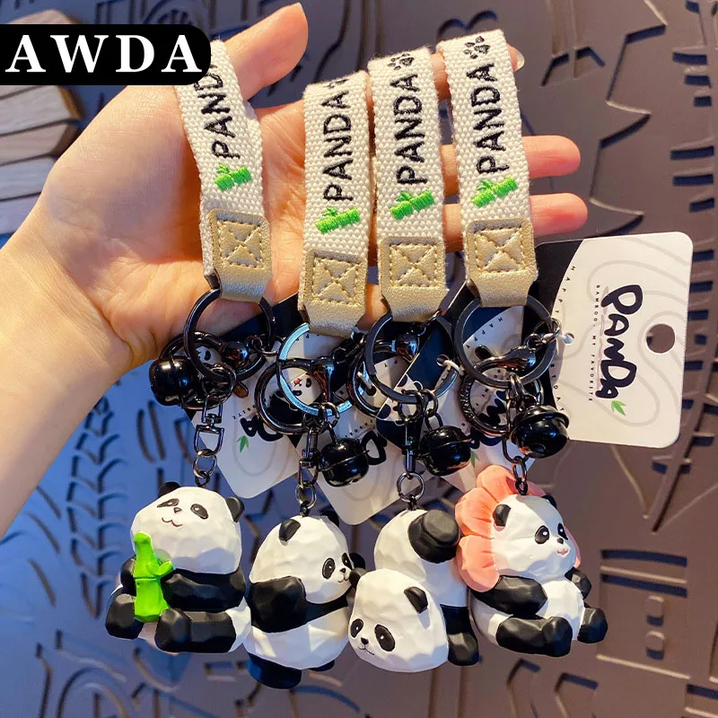 Classic Panda Resin Keychain Creative Cartoon Kawaii Chubby Animal Doll Keyring Couple Cute Keys Bag Car Pendant Keyfob