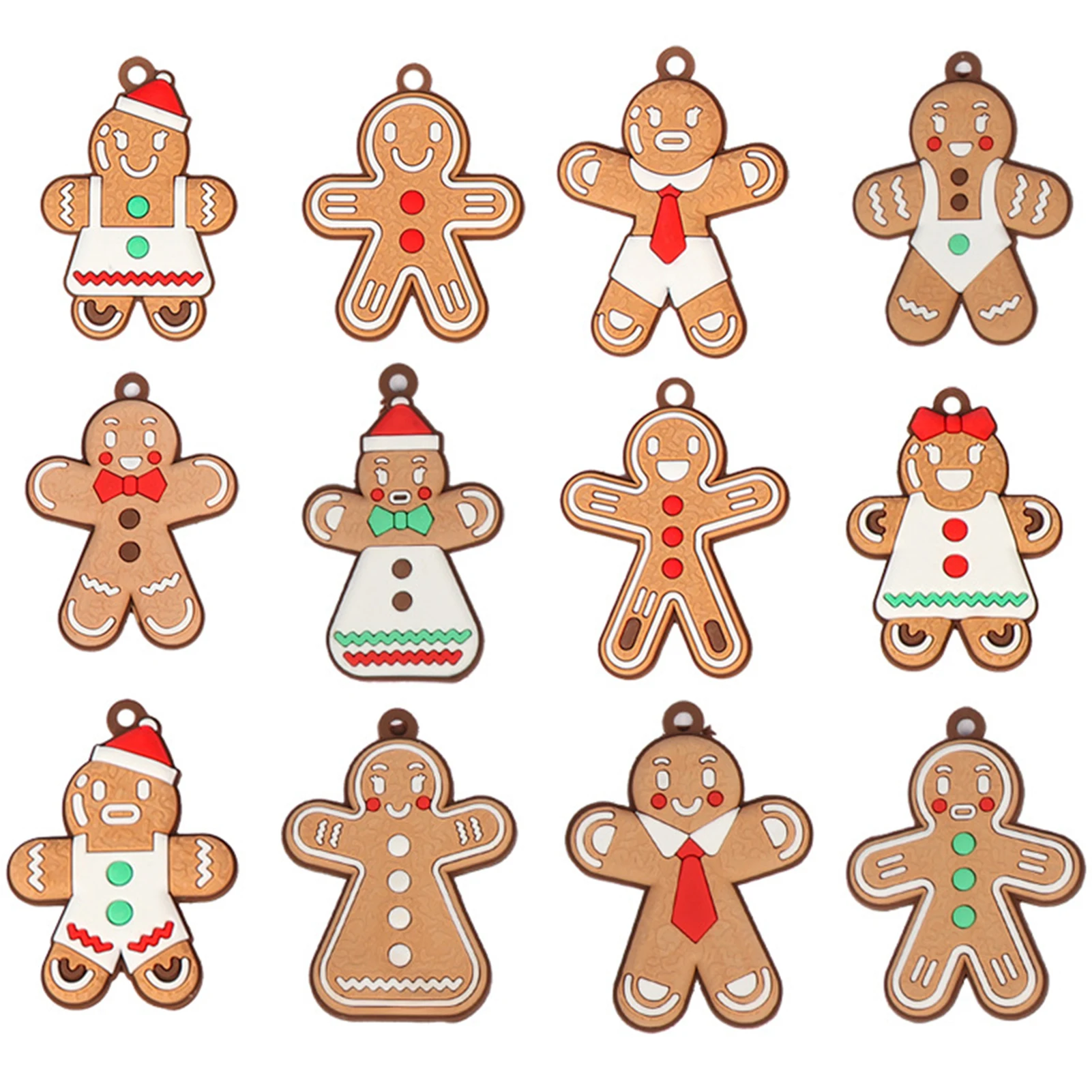 

Set Of 12 Christmas Tree Decor Hanging Cartoon Gingerbread Man/Snowman/Santa Pendant Festival Party Ornament For Indoor