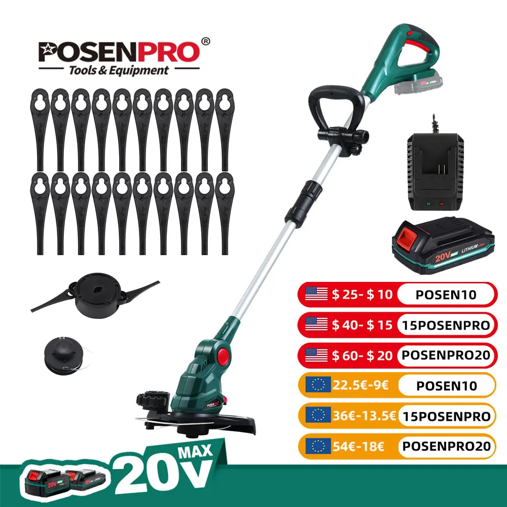 20 V Rasentrimmer und Kantenrasenmäher, 26 cm Schnittdurchmesser, verstellbarer Schnittwinkel, Teleskopwelle, Hilfsgriff