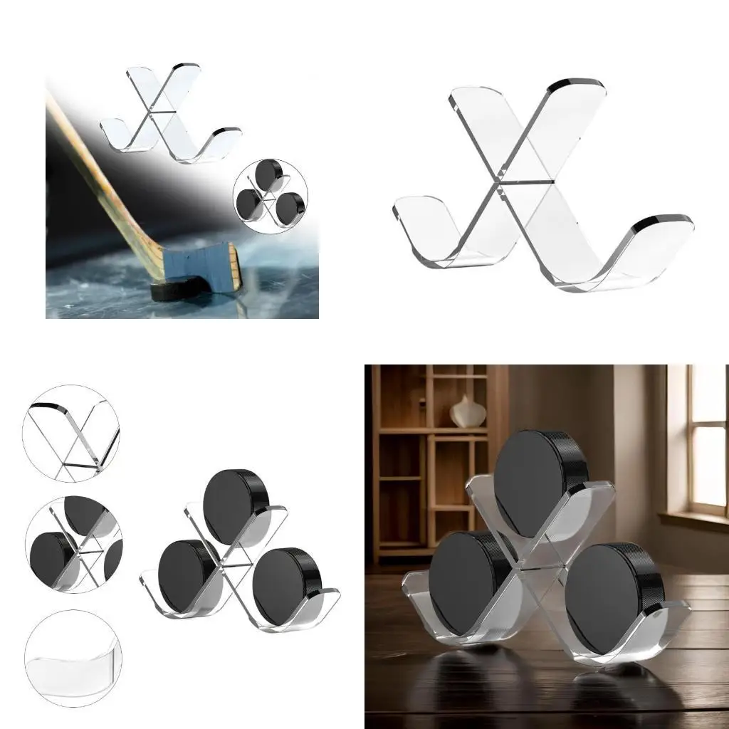

Y1UC Acrylic Triple Hockey Puck Display Stand 3 Slots Holder for Decoration Storage