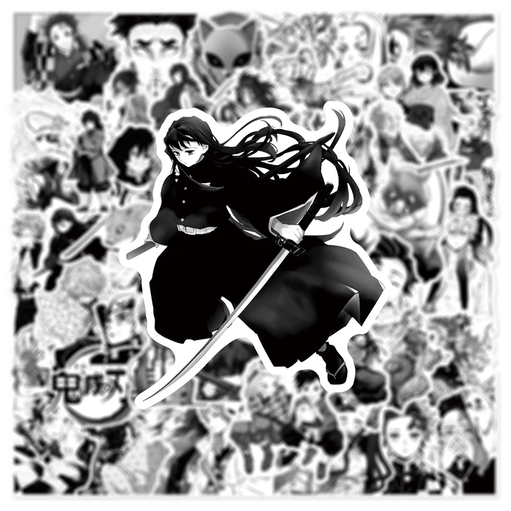 10/30/50pcs Demon Slayer Cartoon Stickers Black White Anime Decals DIY Skateboard Helmet Scrapbook Car Cool Graffiti Sticker Toy