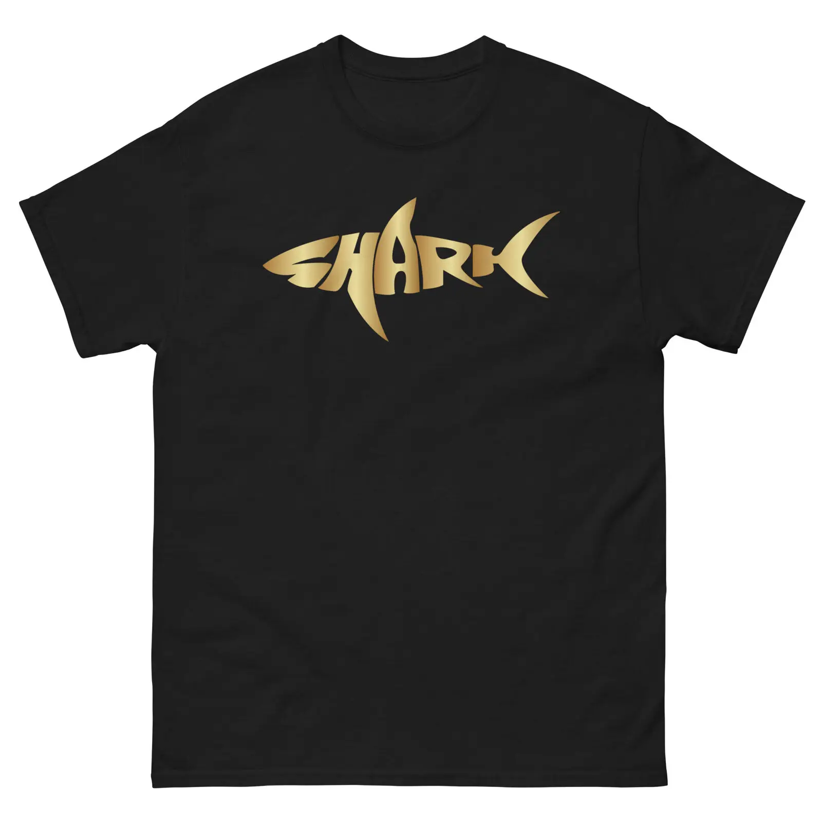 Shark Gold Text classic tee; Retro Surfing shirt; Shark Lover