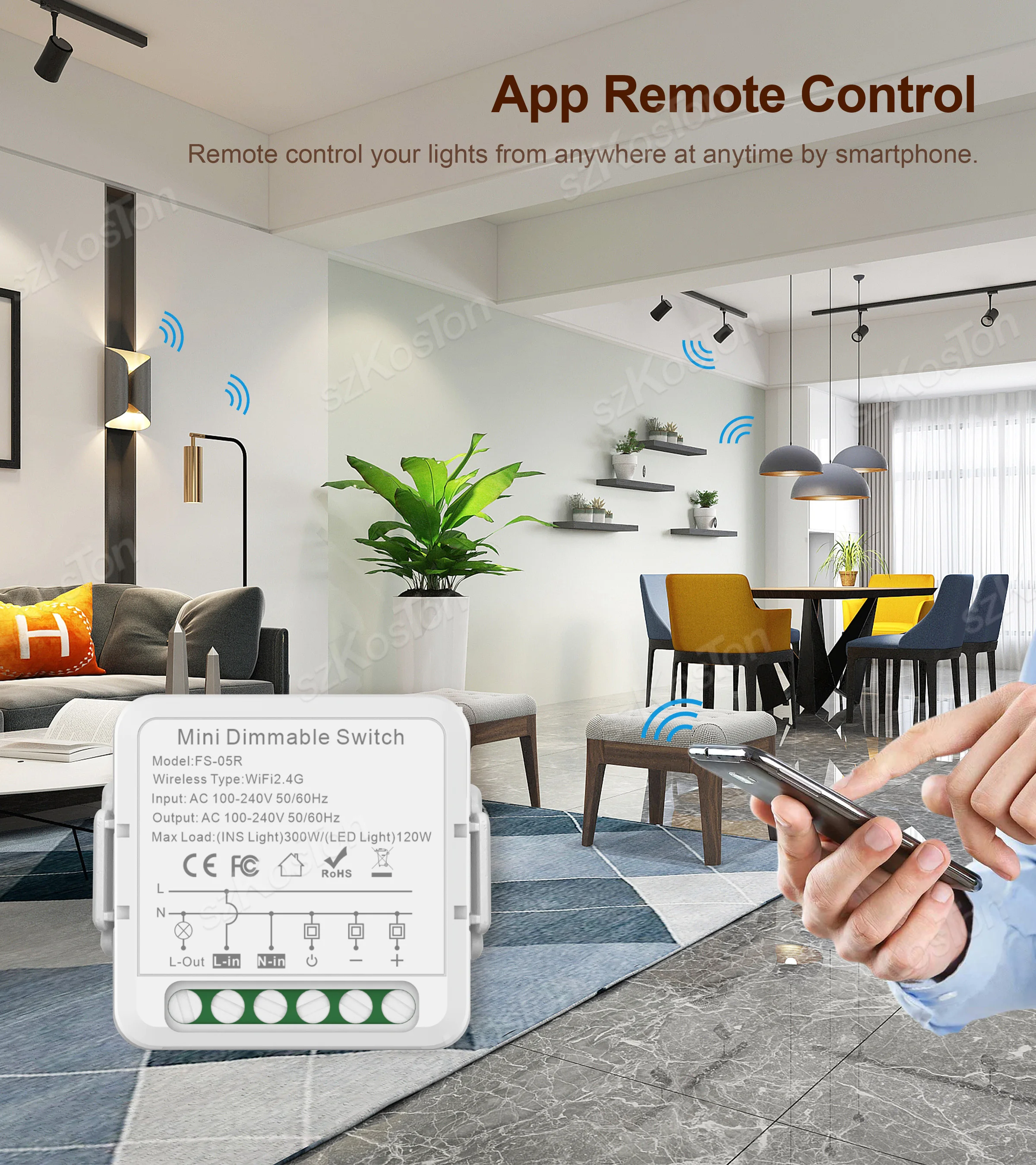 Tuya WiFi Smart Dimmer Switch Module Smart Life APP Remote Control Two Way Dimmable with Alexa Google Home Remote Voice Control