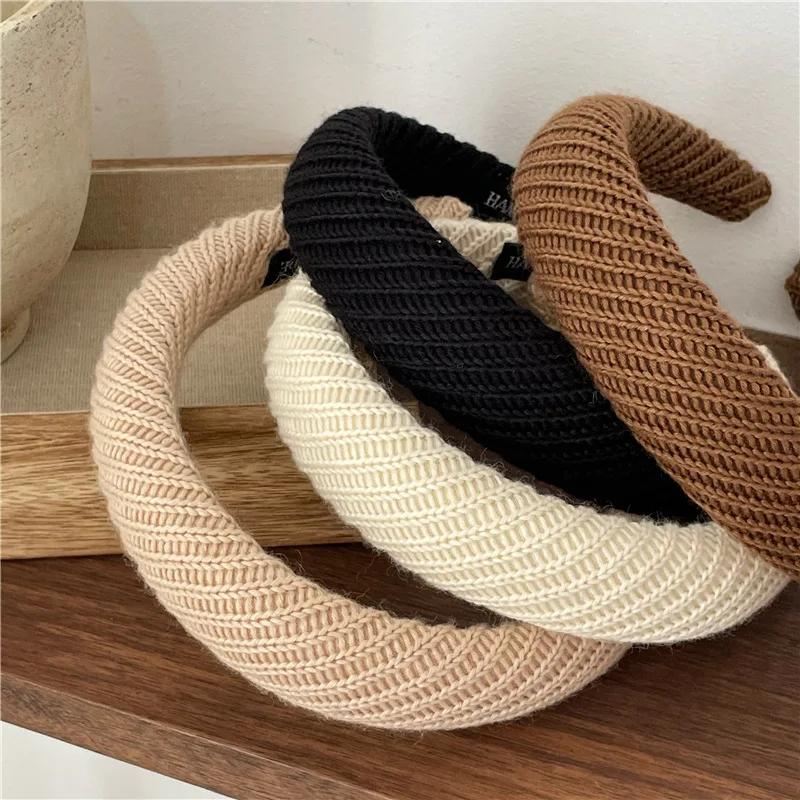 Fashion Wool Headband Early Autumn New Cream Color Color Fabric Hair Fixer Headband Knitted Twill  Hair Accessories for Women