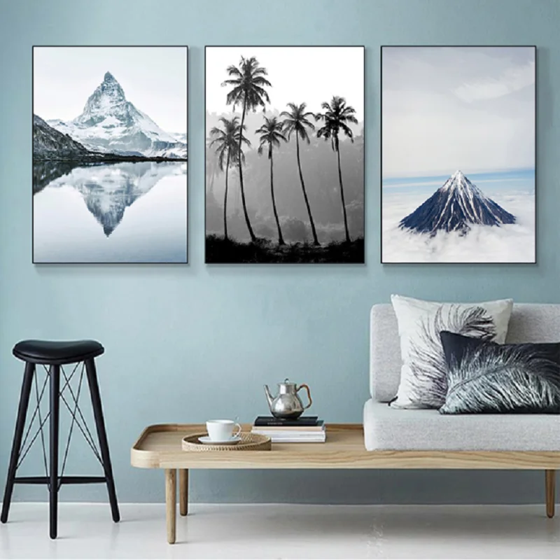 Modern Art Canvas Painting Matterhorn Mountain Peak Tree Boat Lake Poster Living Room Background Decoration Picture No Frame