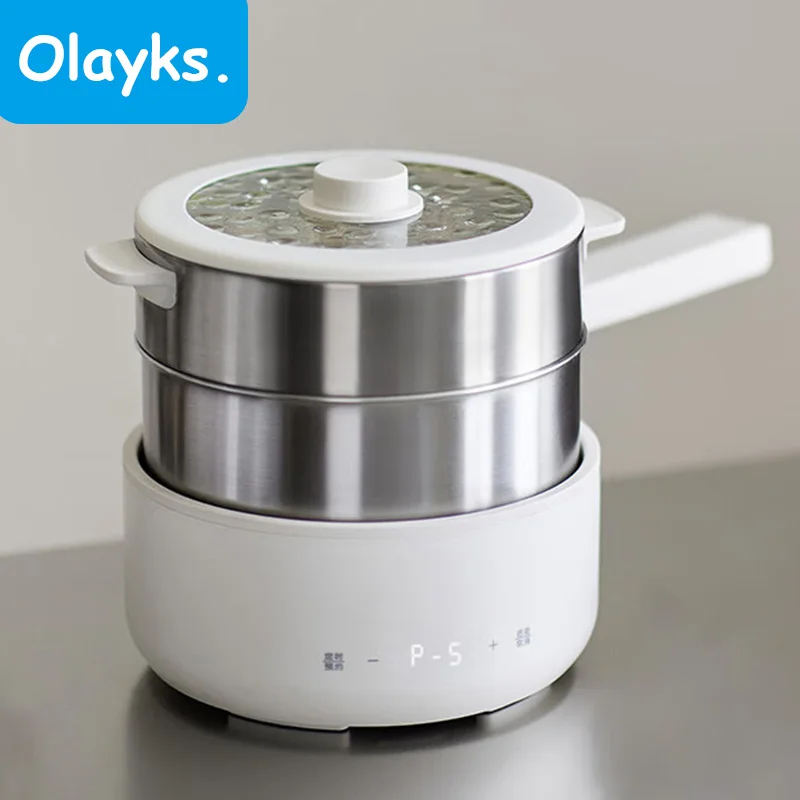 Olayks Multifunctional Electric Hot Pot 2.5L Stainless Steel Non-stick Pot Dormitory Household Smart Electric Cooking Pot 220v