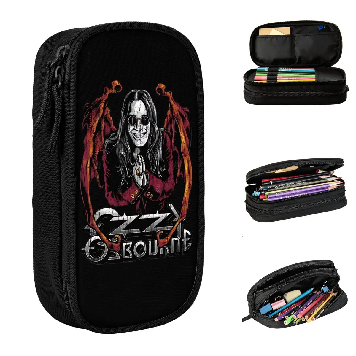 Vintage Ozzy Osbourne Pencil Cases Pen Bags for Student Large Storage Office Gift Pencil Box