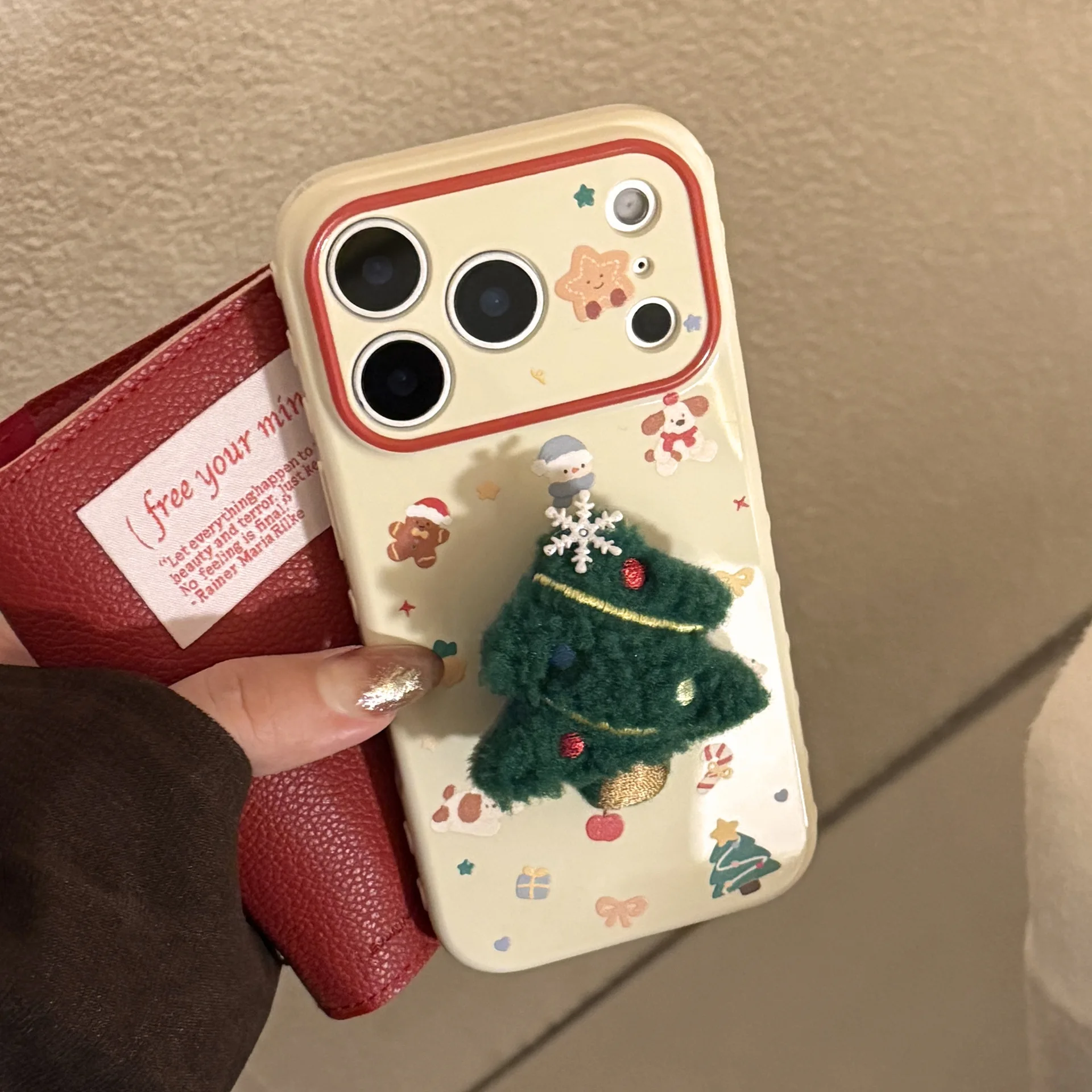 Korean 3D Plush Cartoon Christmas Tree With Chain Phone Case for iPhone 17 16 15 14 13 12 Pro Max Shockproof Protective Cover view 5