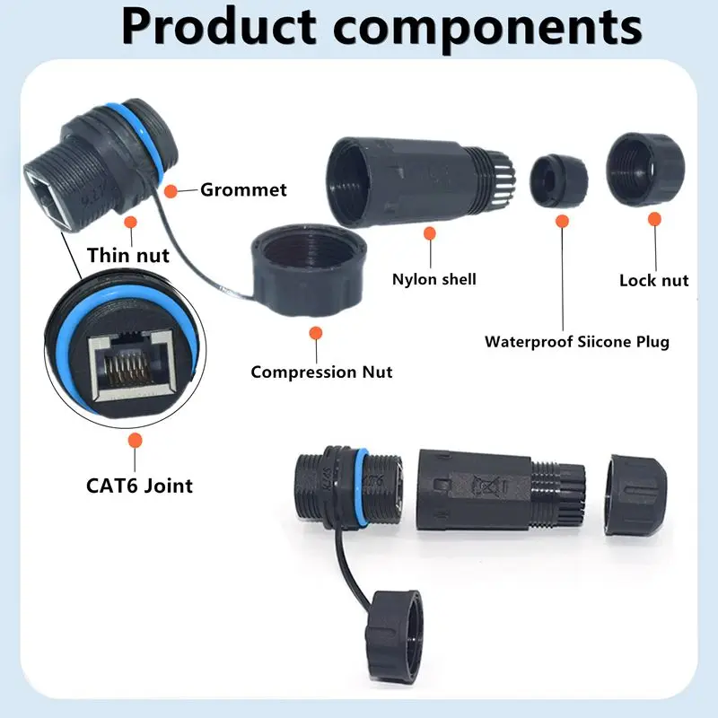 IP68 Waterproof CAT6 Gigabit Shielded RJ45 Female to Female M23 Panel Fixed Waterproof Ethernet Connector LAN Connector