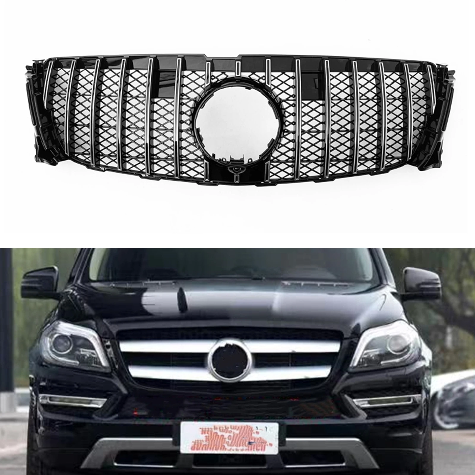 Samochód przedni Grill osłona grilla zderzak kaptur rama z siatki wersja podstawowa dla Mercedes Benz GL Class X166 GL350 GL400 2013-2015 styl GT