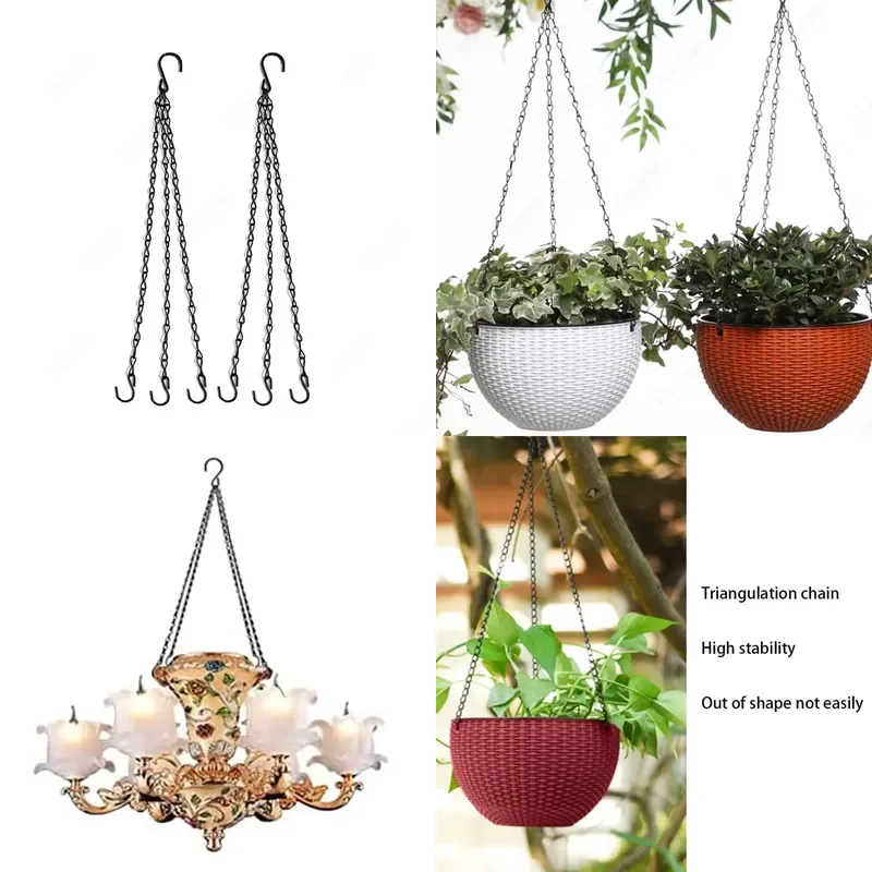 40cm Metal Rattan Hanging Basket with 3 Hooks for Home Garden Decorative Hydroponic Plant Pot Chain