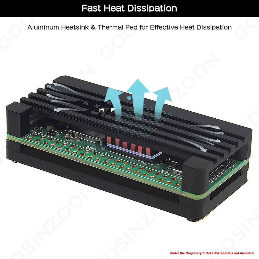 Aluminum Heatsink Case Kit for Raspberry Pi Zero 2W, Zero W, Zero - Passive Cooling Shell with GPIO Header for Pi0