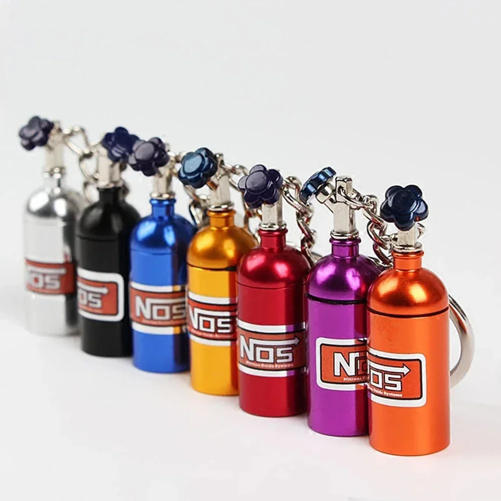 Creative Mini NOS Nitrogen Bottle Keychain Storable Pill Multicolor Metal Keyring for Women Men Car Motorcycle Bag Phone Pendant