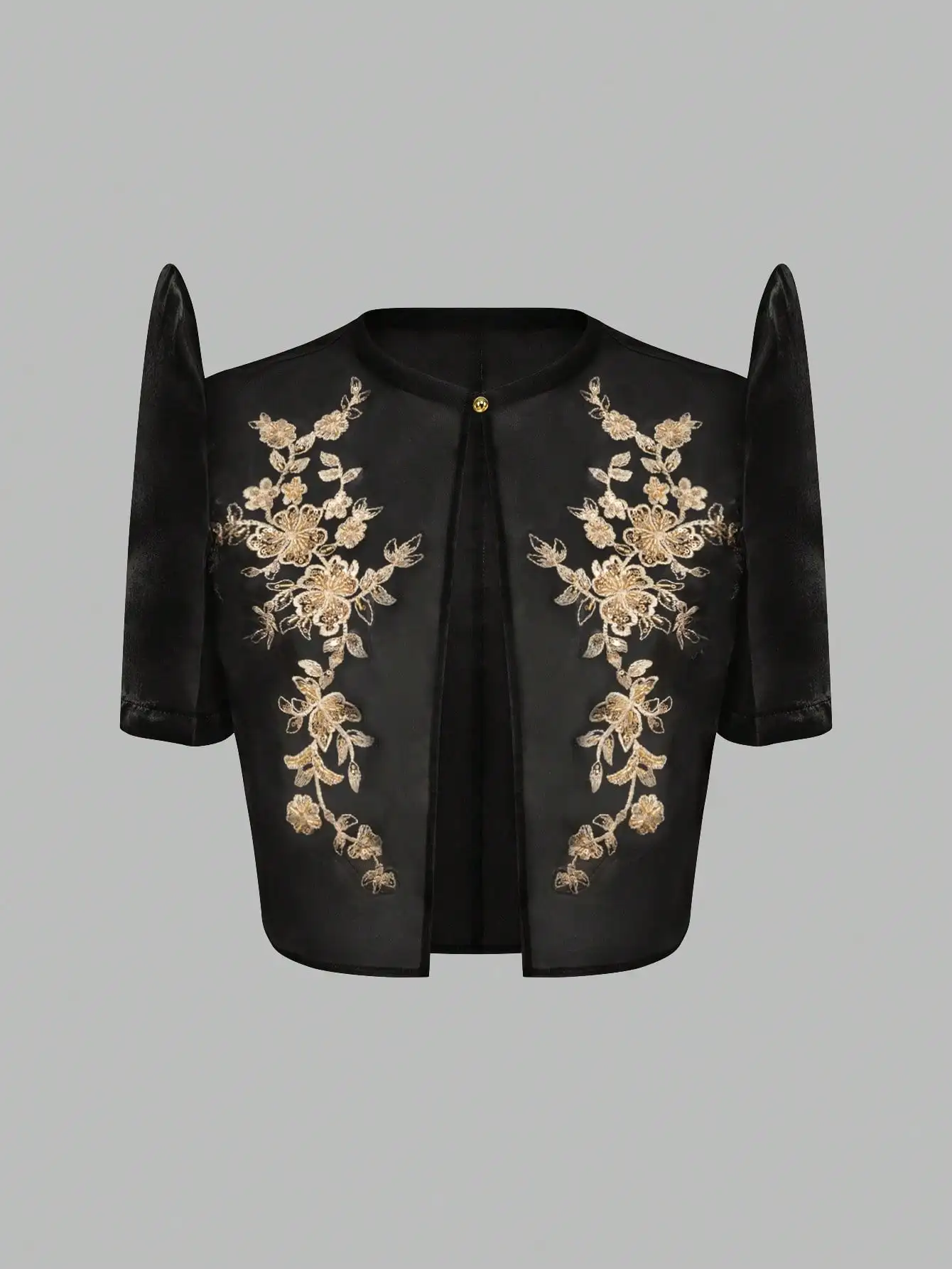 

AEL Elegant Ladies Short Sleeve Top with Bubble Sleeves And Embroidered Pattern Fashionable Women's Top