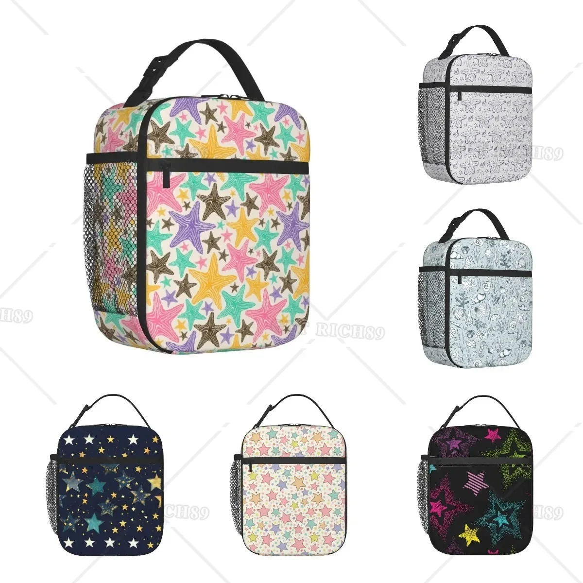 

Colorful Starfish Lunch Bag Insulated Lunch Box Reusable Thermal Star Lunch Tote Bag with Zipper for Work Outdoor Travel Picnic