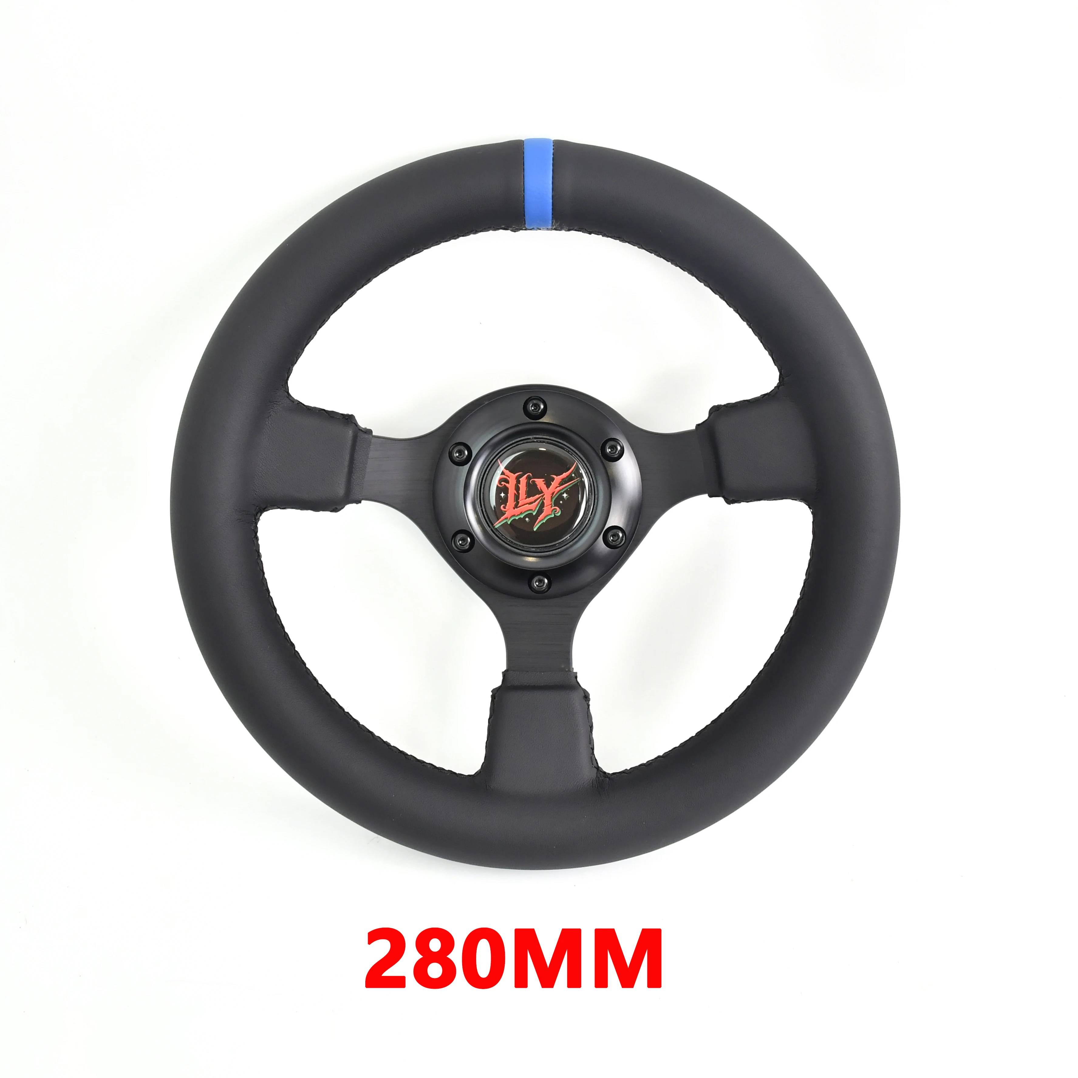LY 280mm Real Leather Racing Steering Wheel Blue Center Mark 3 Spoke Sim Racing Game Simulator Steering Wheel For Car Modificati